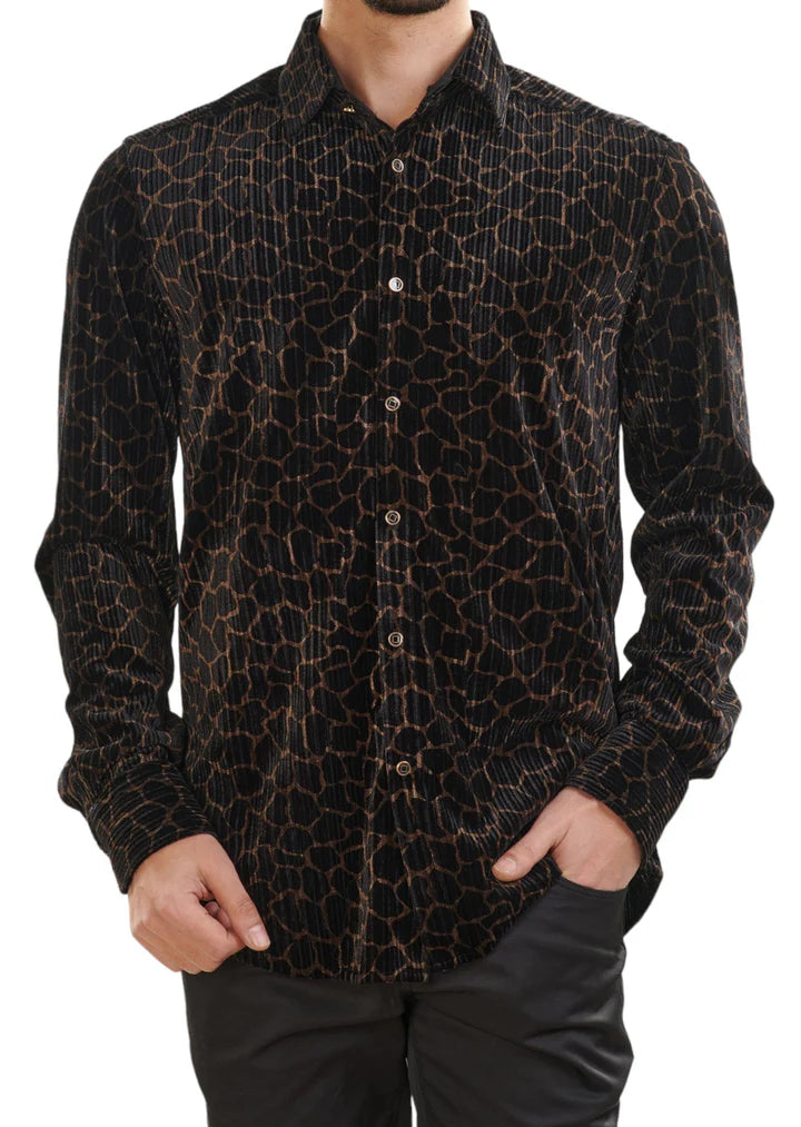 Vercini Men's Black & Gold Leopard Velvet Shirt