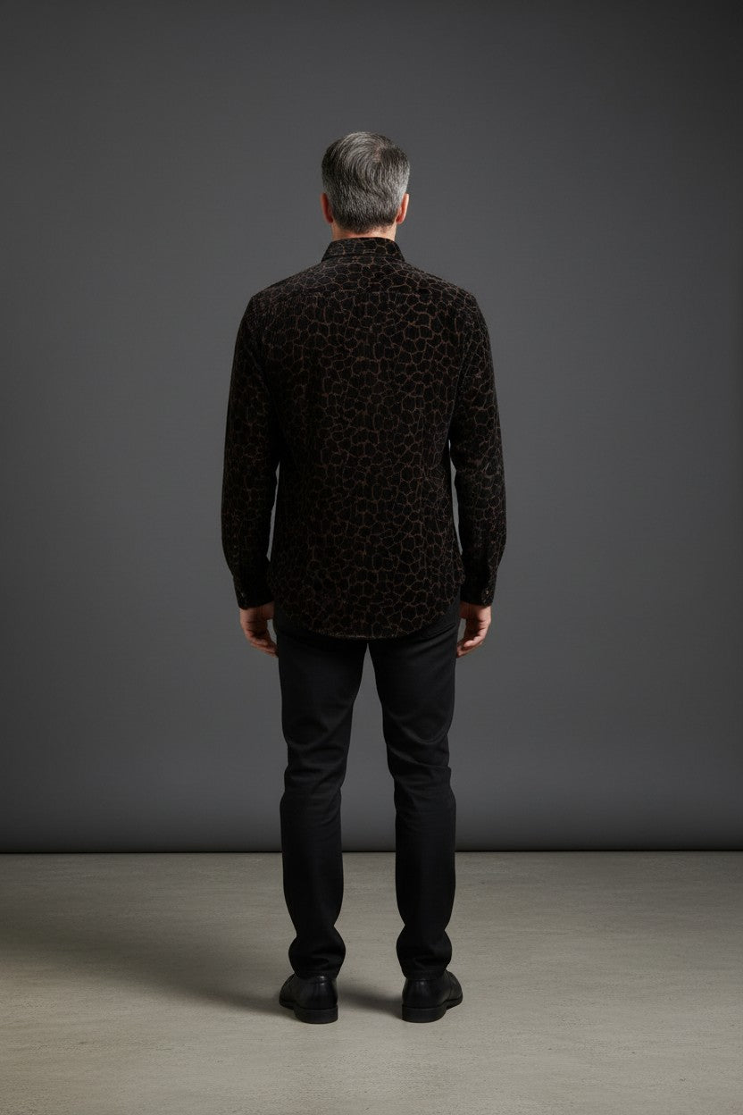 Vercini Men's Black & Gold Leopard Velvet Shirt