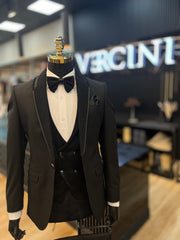 Midnight Luxe Black Tuxedo with Shimmering Lapel Elegance
