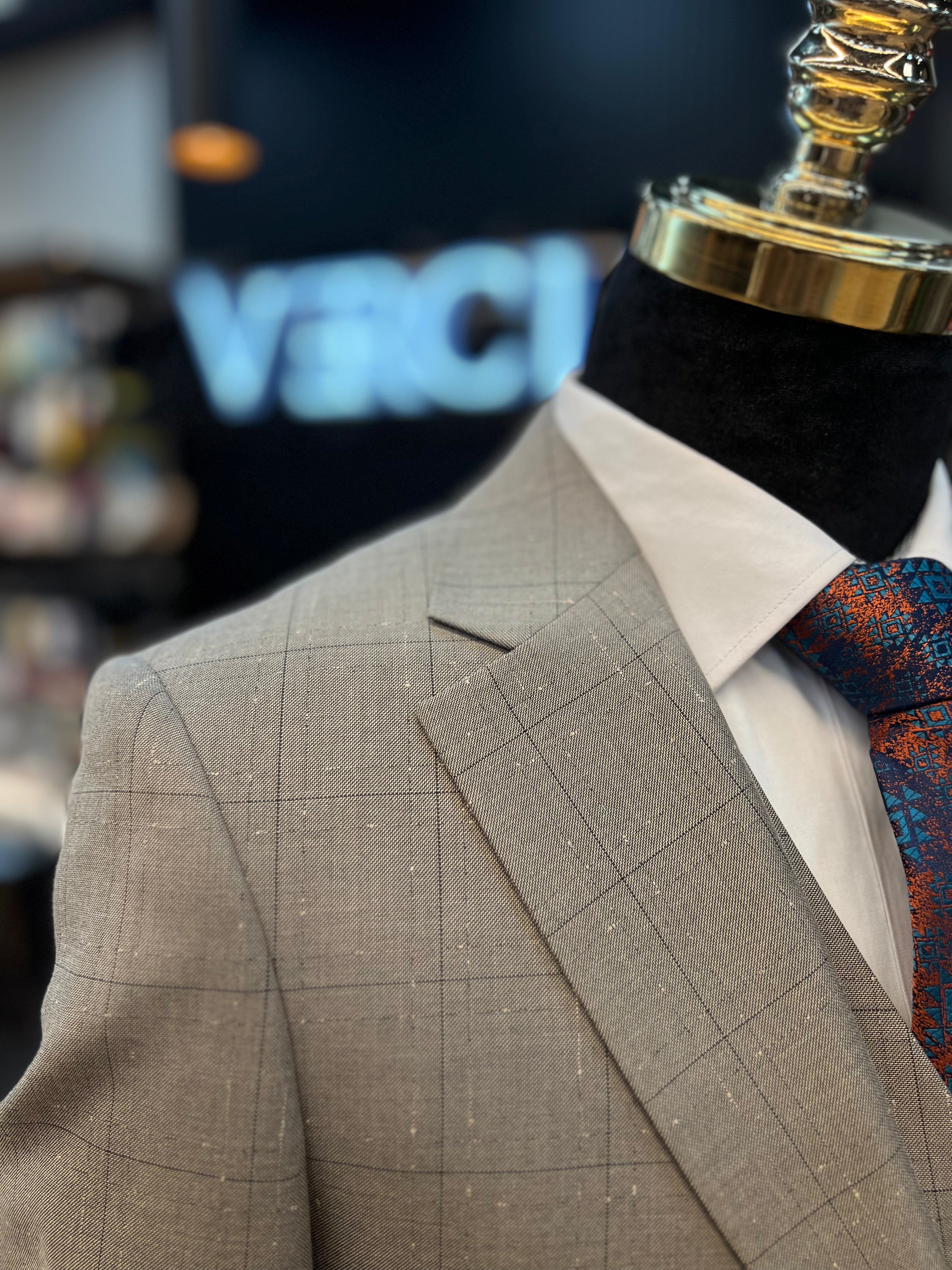 Brown Suit with Stylish Square Pattern – Classic & Sophisticated Look
