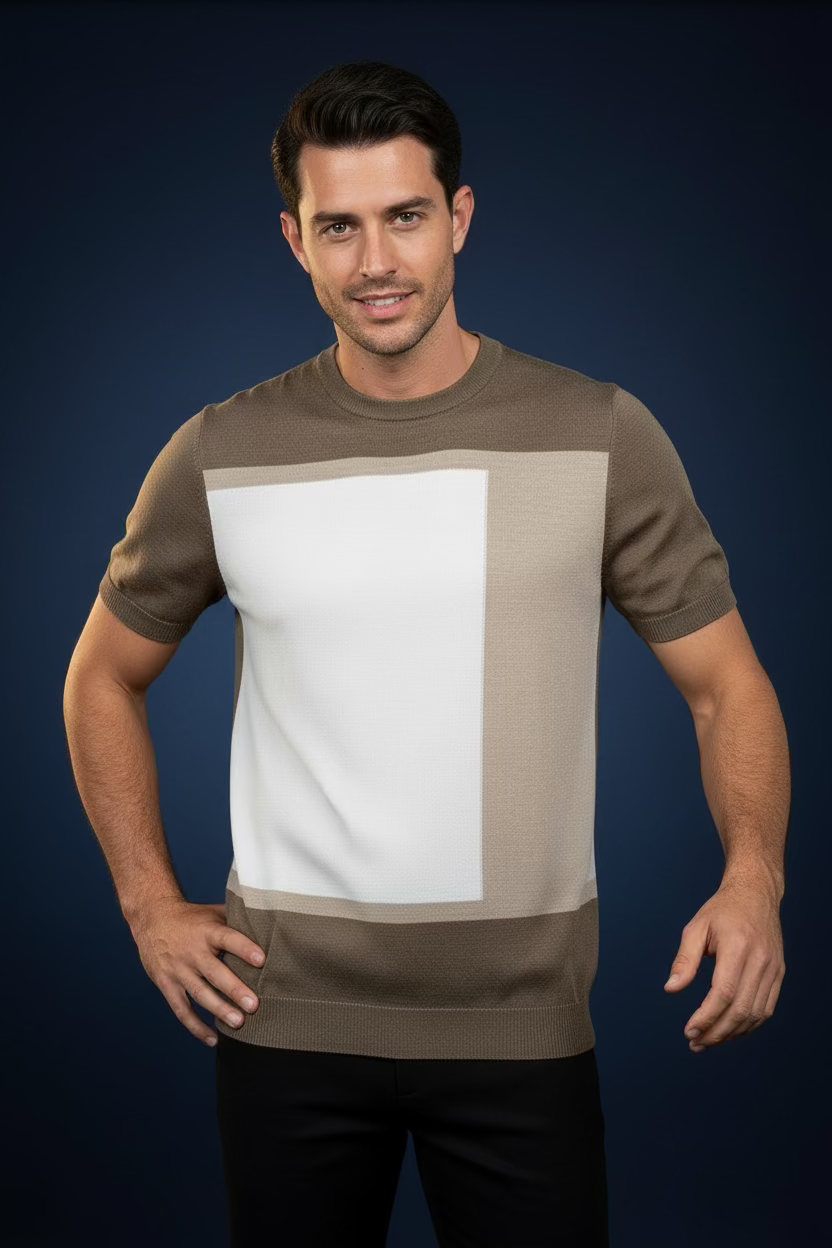 Men’s Modern Color-Block Knit Shirt – Viscose Blend