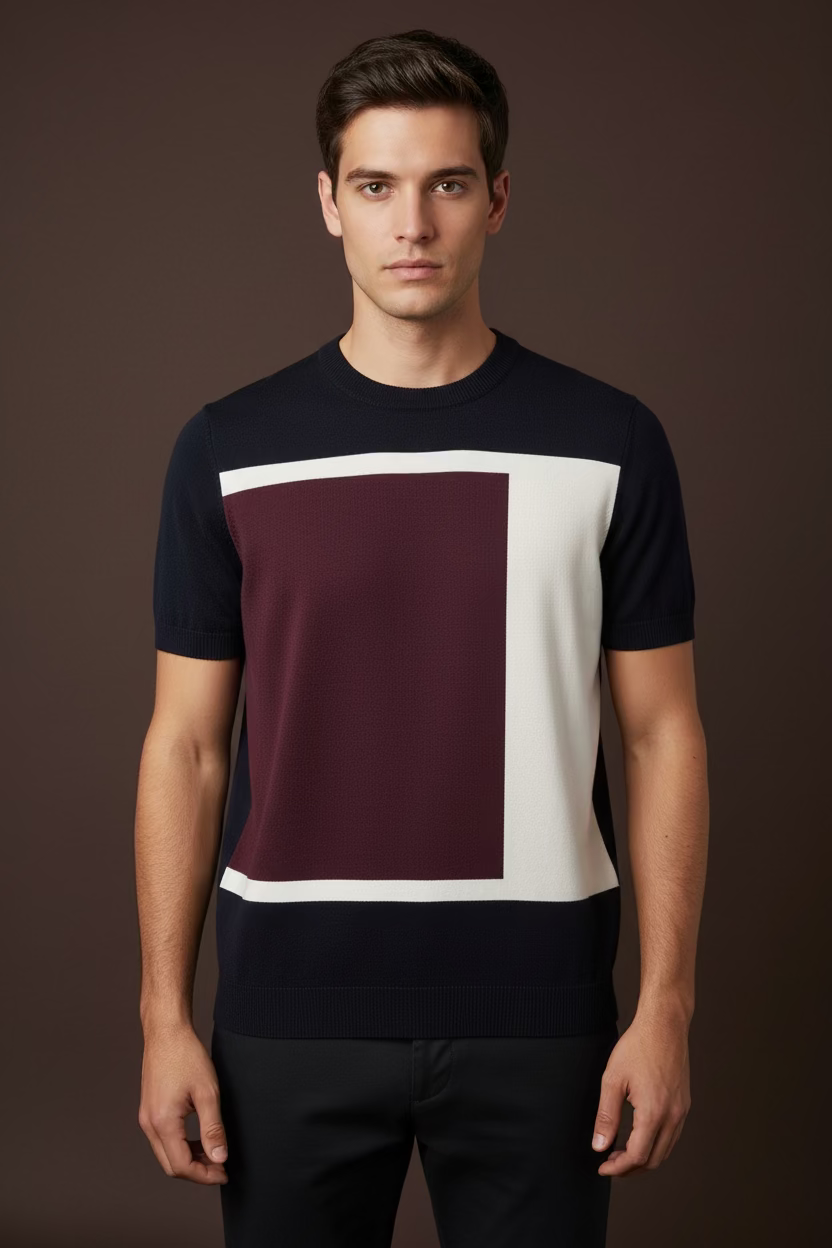 Men’s Modern Color-Block Knit Shirt – Viscose Blend