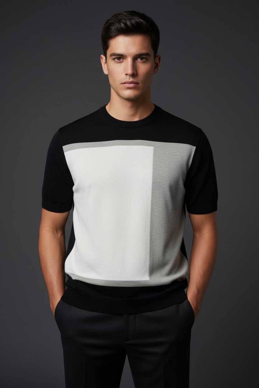 Men’s Modern Color-Block Knit Shirt – Viscose Blend
