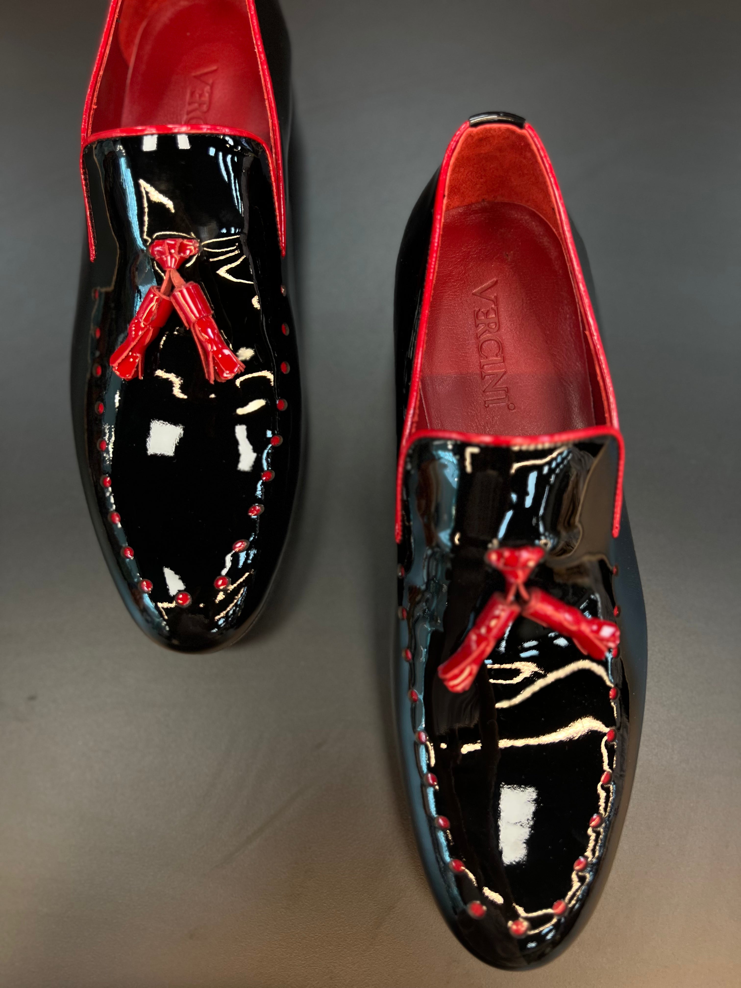 VERCINI Tassel Charm Patent Loafers