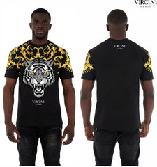 Vercini Baroque Tiger Crystal T-Shirt – White and black
