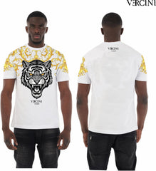 Vercini Baroque Tiger Crystal T-Shirt – White and black