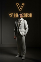 Ivory Floral Jacquard Tuxedo with Gold Accents