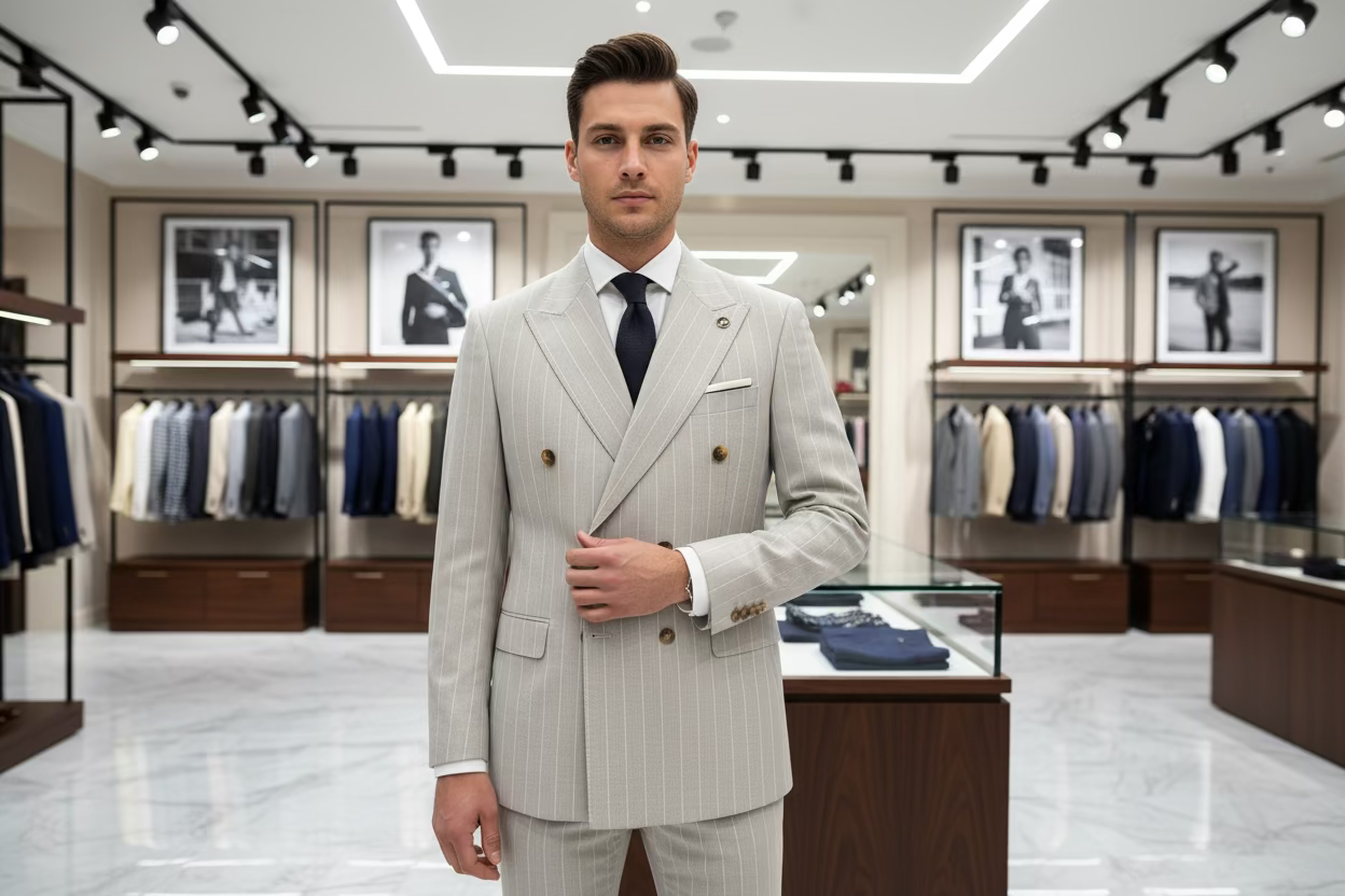 Double-Breasted Pinstripe Suit – Slim Fit