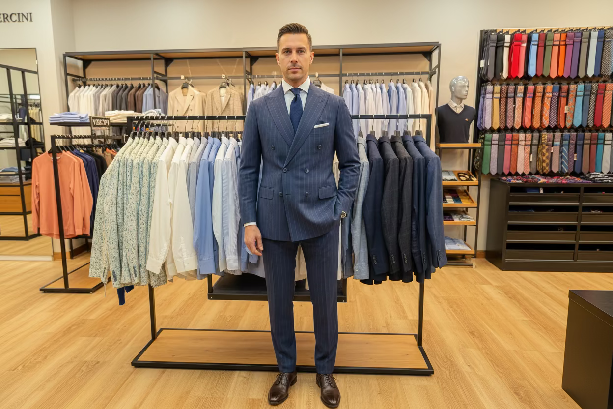 Double-Breasted Pinstripe Suit – Slim Fit