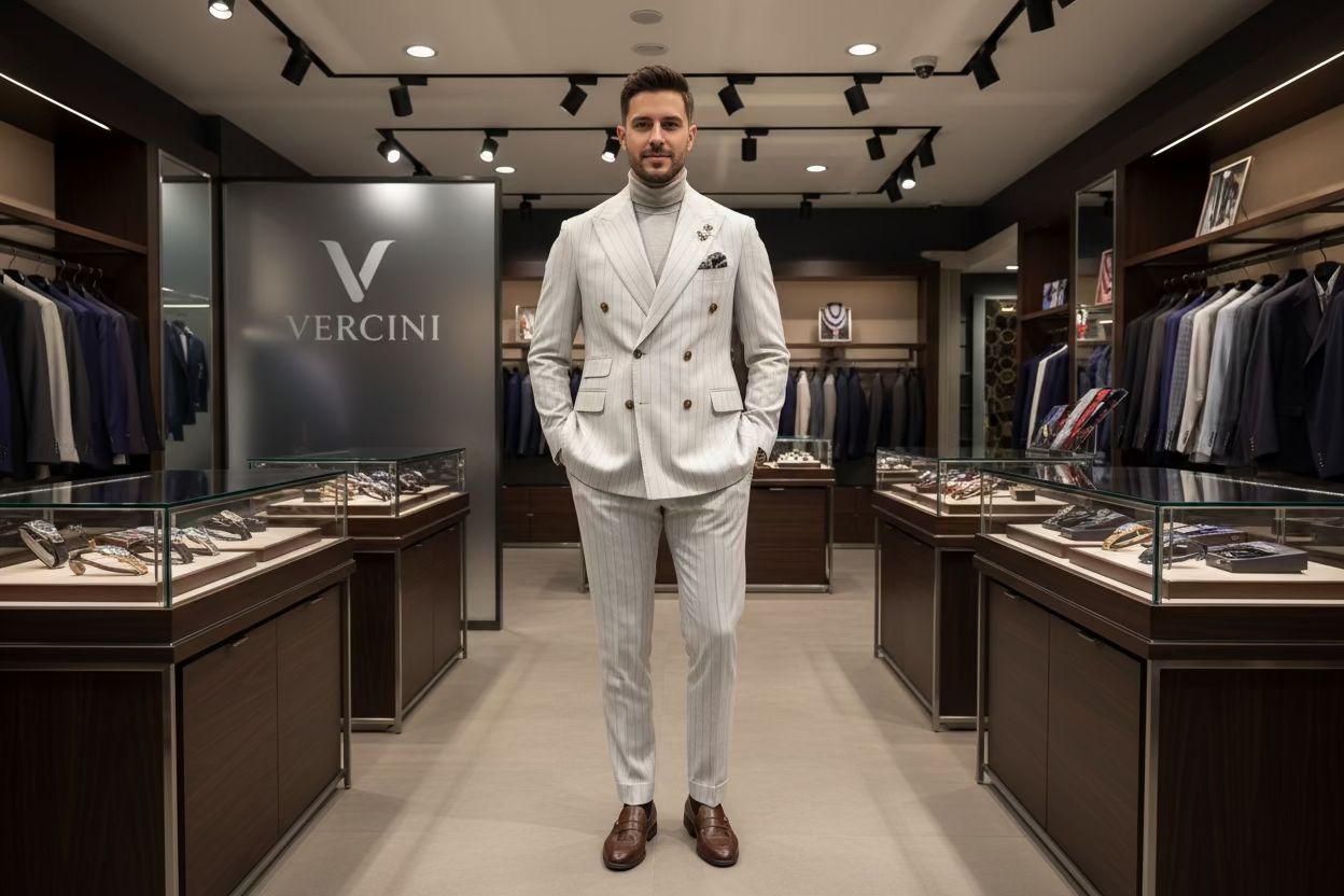 Double-Breasted Pinstripe Suit – Slim Fit