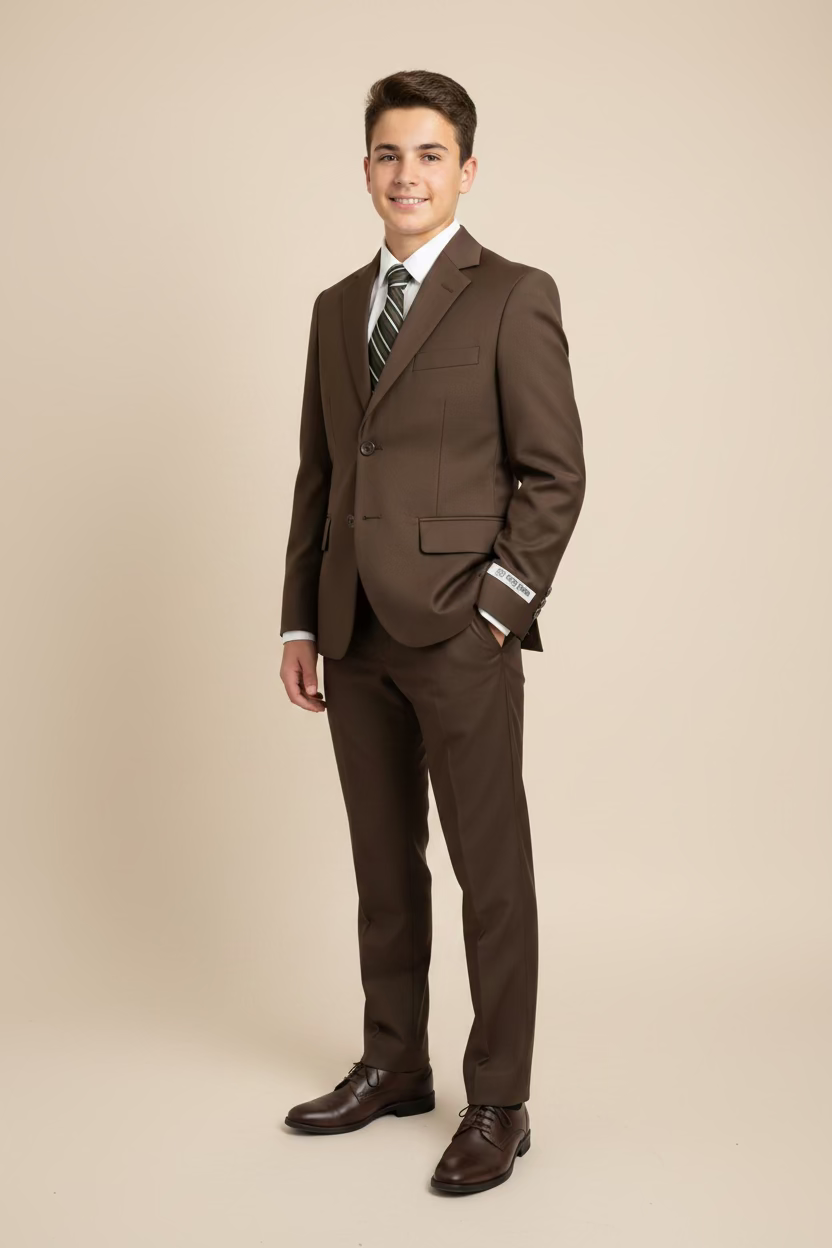 Boys Classic Chocolate Brown Suit Set – 5 Piece Formal Outfit