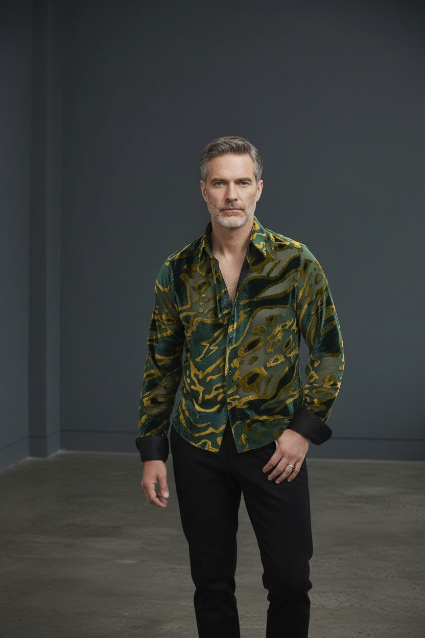 Men's Green & Gold Casual Shirt