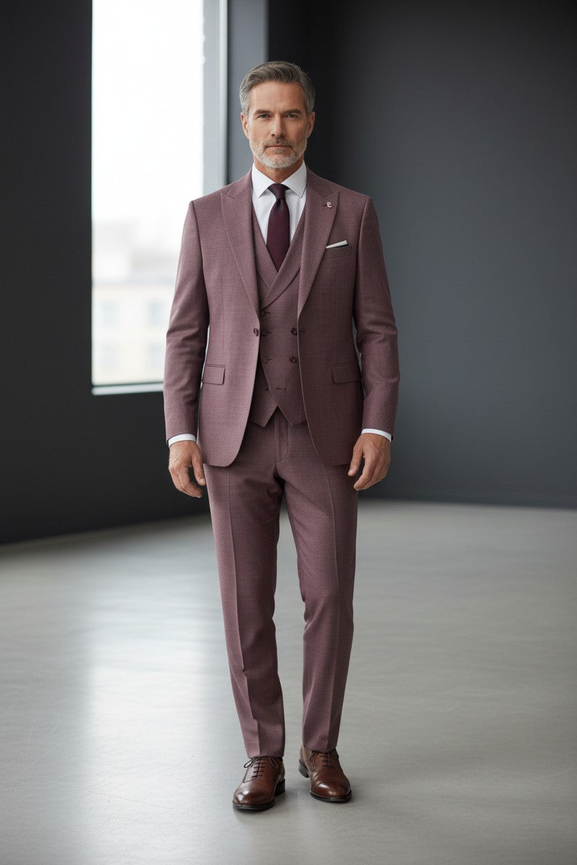Burgundy Slim Fit 3-Piece Suit - Modern Tailored Formalwear