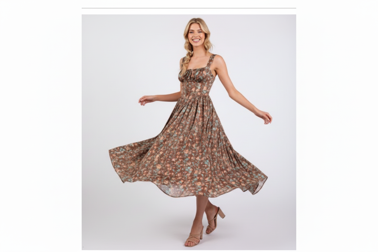 BROWN FLOWERS MAXI DRESS