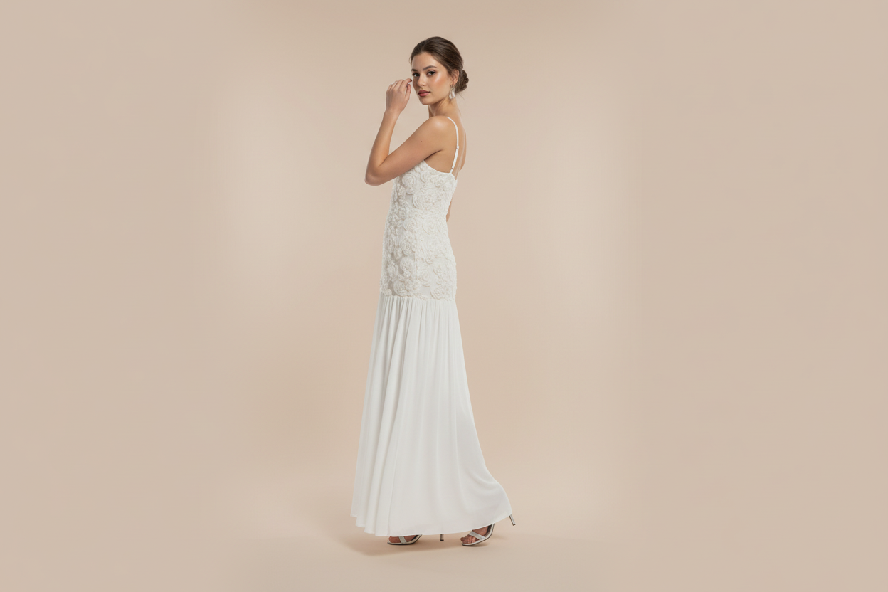 BEAUTIFUL SPAGHETTI STRAPS ROSES DRESS