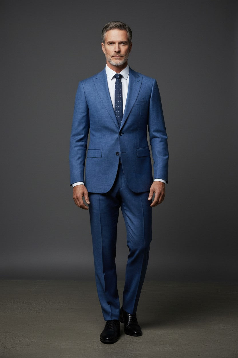 Vercini Classic Blue Textured Slim Fit Two-Piece Suit
