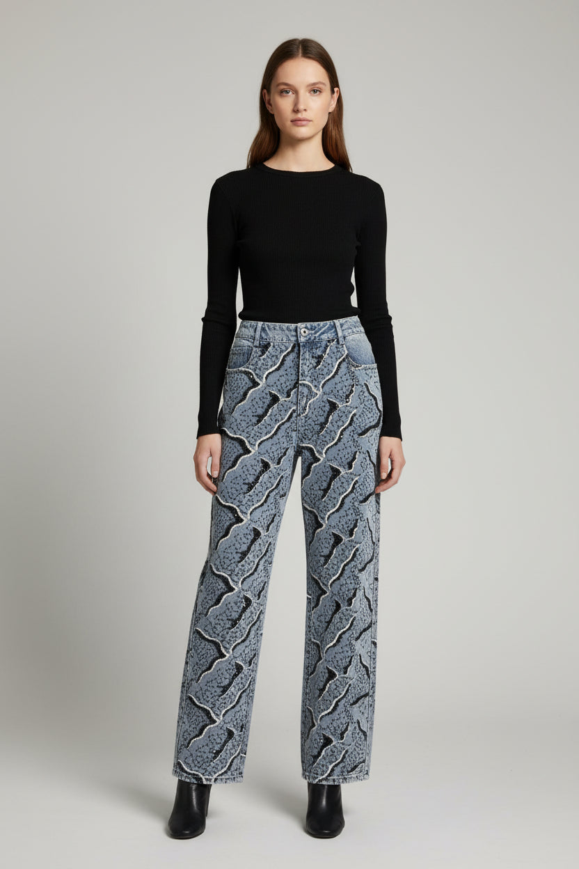 DENIM JEANS WITH BLACK SEQUINS