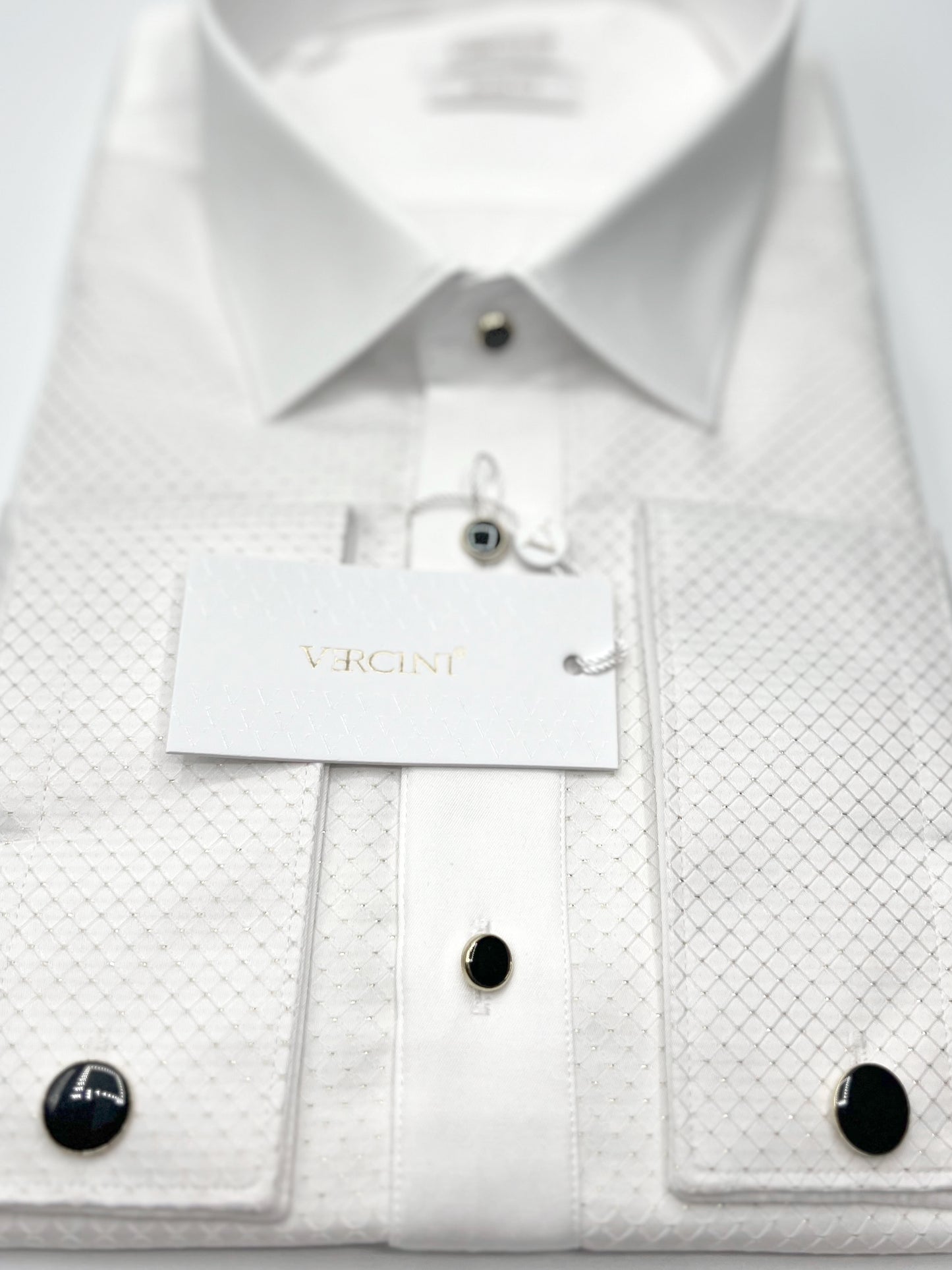 Vercini Pin Dot Embellished Mesh Elegance Dress Shirt