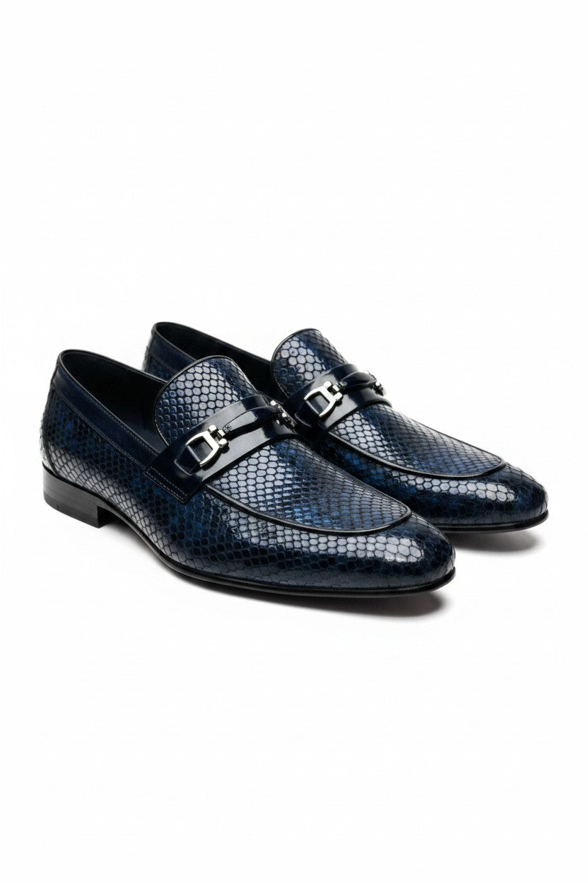 Vercini Honeycomb Snake-Embossed Horsebit Loafer