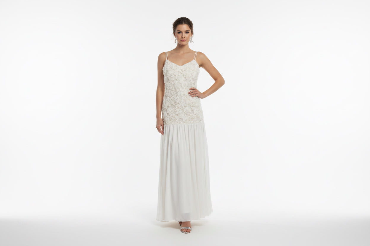 BEAUTIFUL SPAGHETTI STRAPS ROSES DRESS