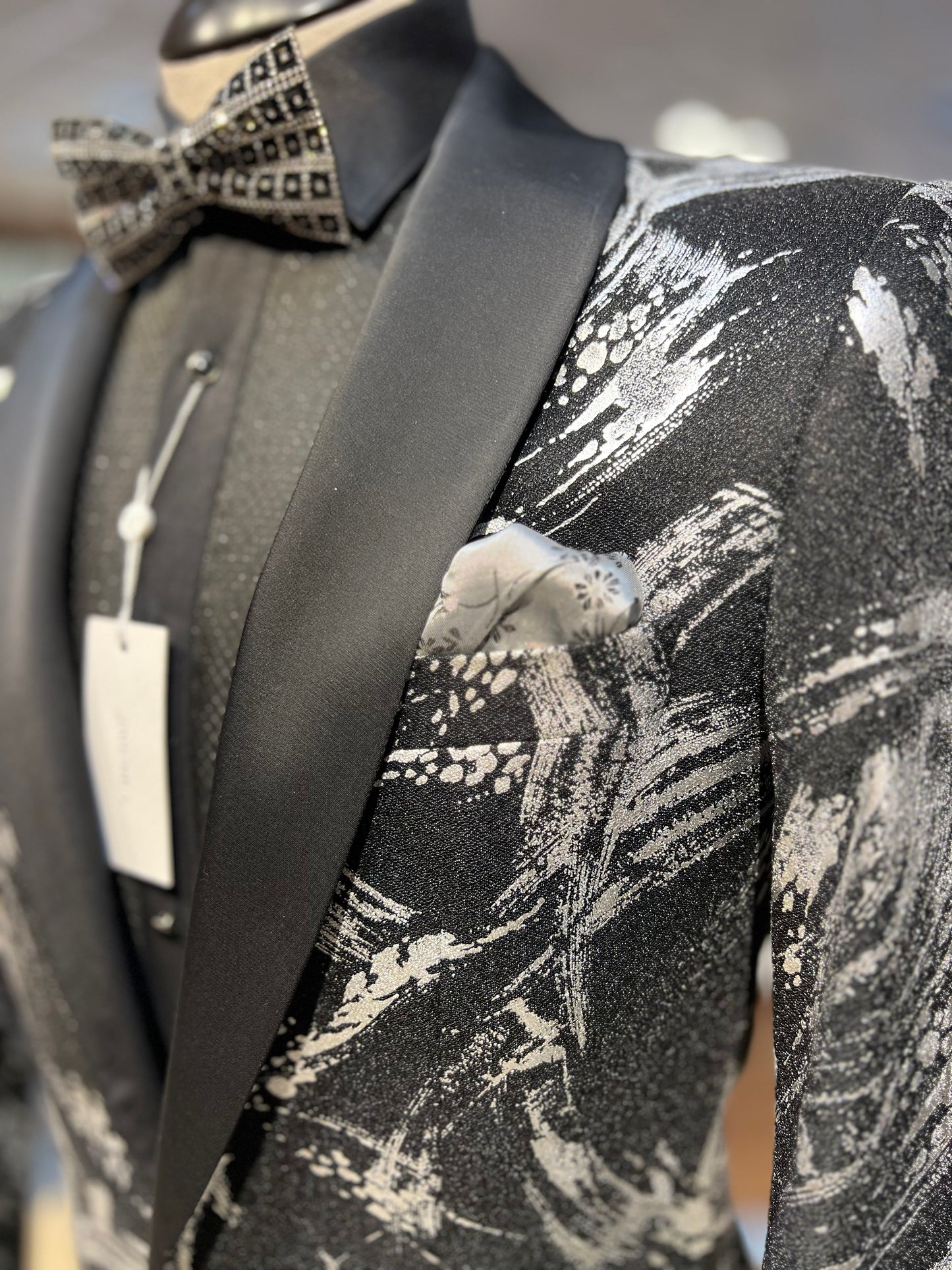 Elegance Tuxedo with Silver Brush Designs