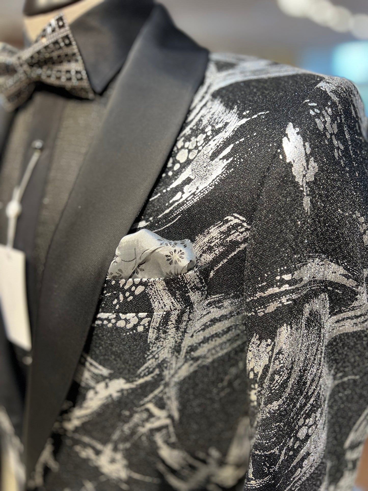 Elegance Tuxedo with Silver Brush Designs