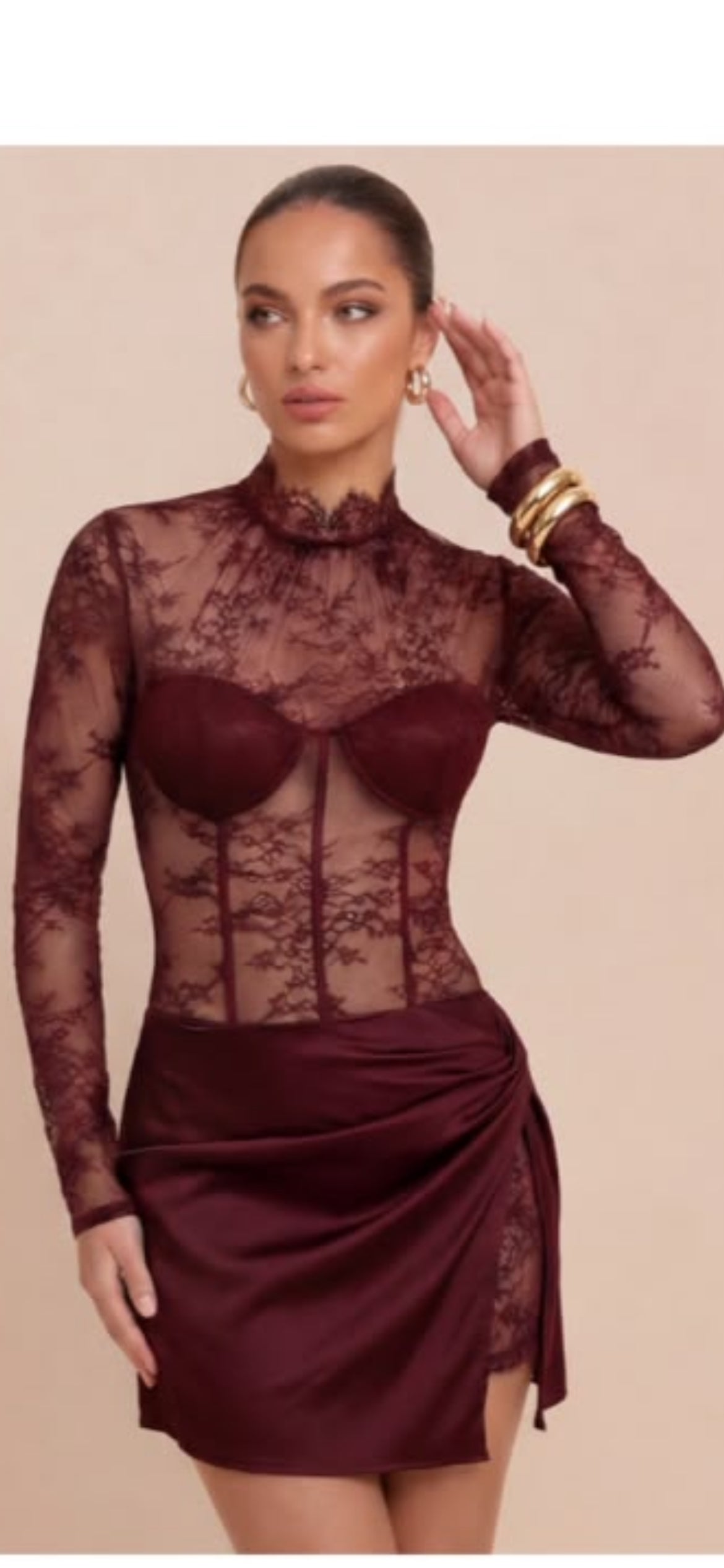 LACE  SATIN MINI DRESS