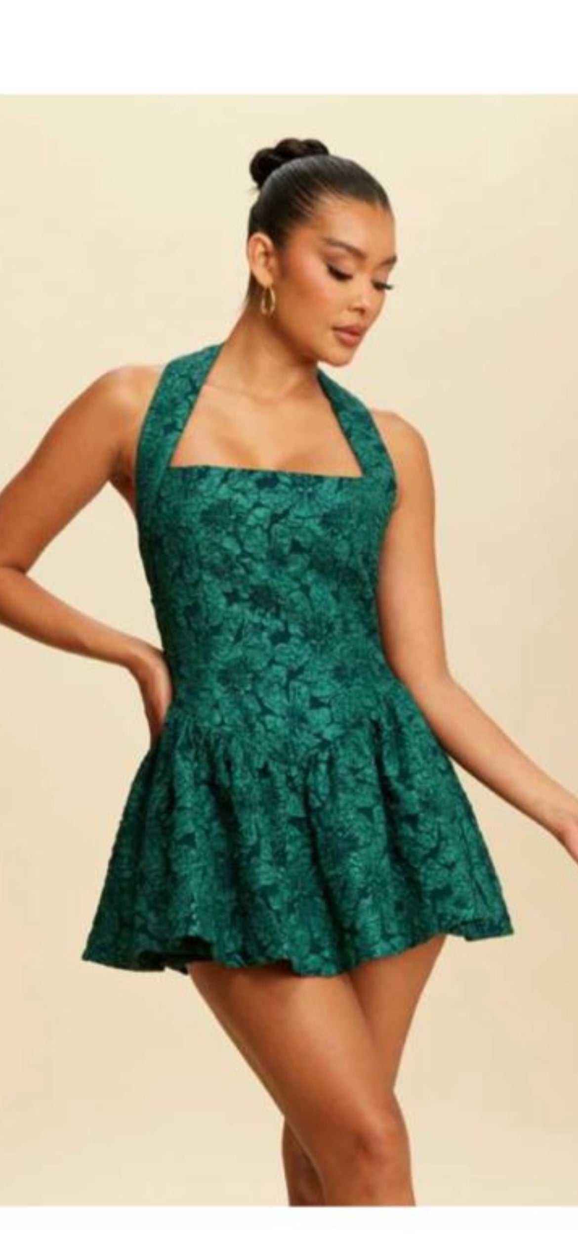 GREEN HALTER MINI DRESS