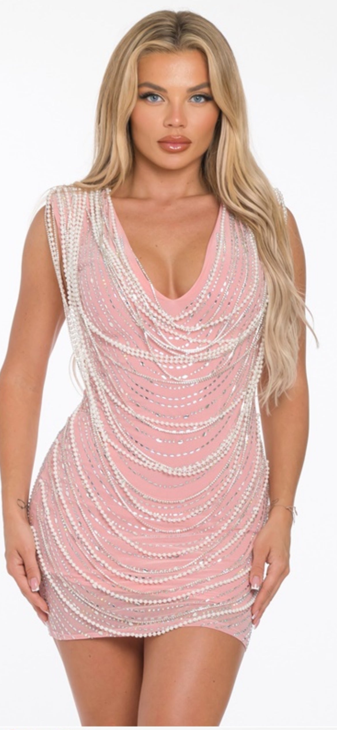 V NECK PEARL DRESS