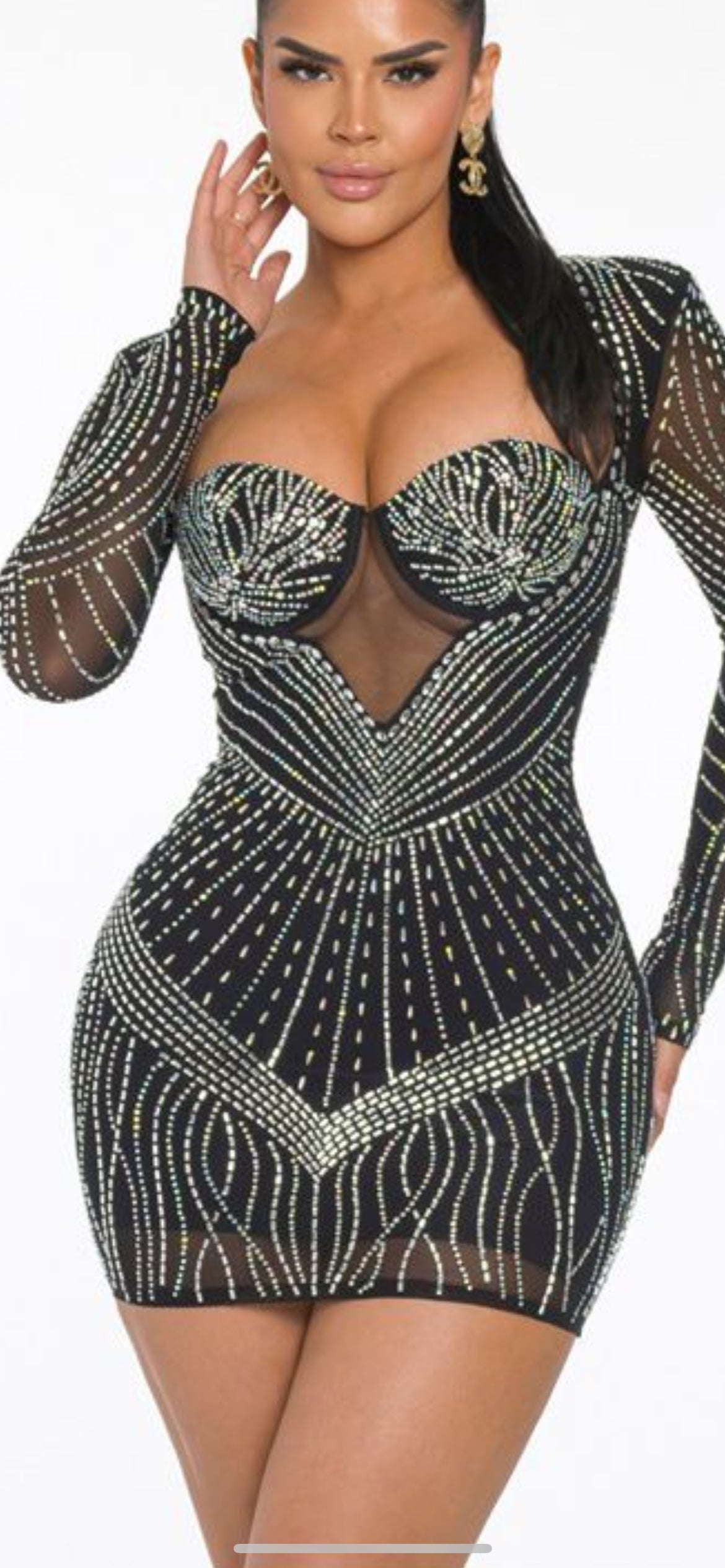 LONG SLEEVES MESH DRESS