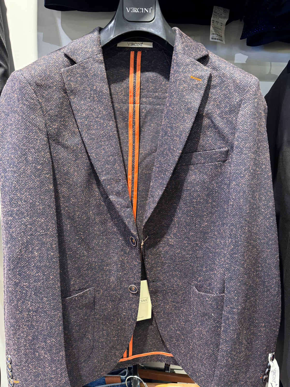 CASUAL BLAZER WITH HERRINGBONE PATTERN IN MIX A MIX OF NAVY BLUE AND ORANGE