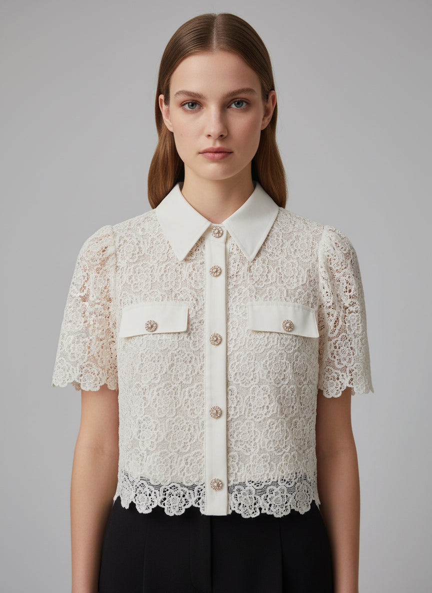 ELEGANT SHORT SLEEVE LACE BLOUSE