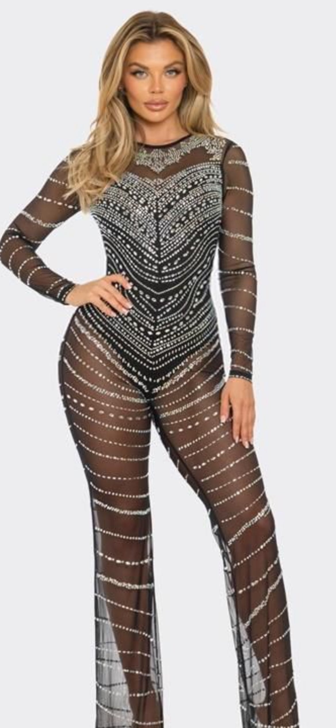 SHEER BLACK RHINESTONE JUMPSUIT