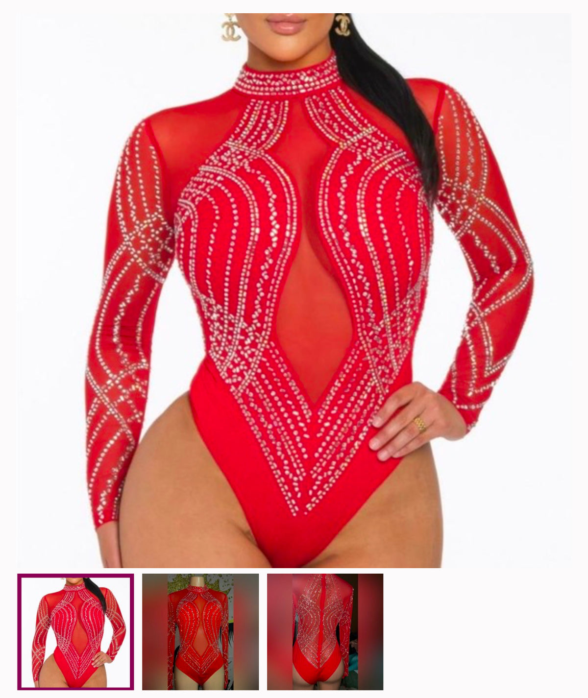 CLEAR CRYSTAL BODYSUIT STRETCHY