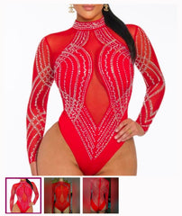 CLEAR CRYSTAL BODYSUIT STRETCHY