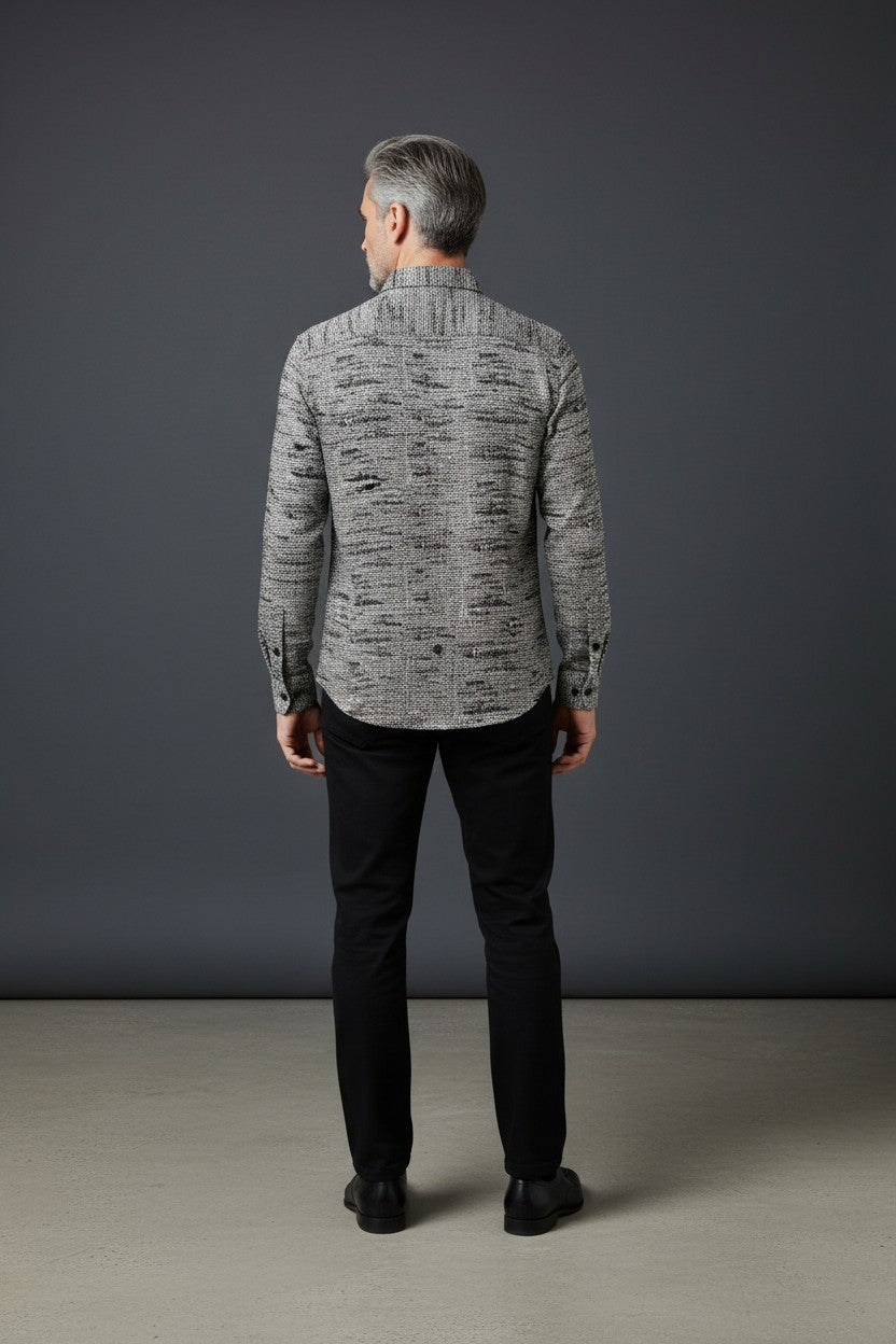 VERCINI BLACK AND GREY TEXTURED SHIRT