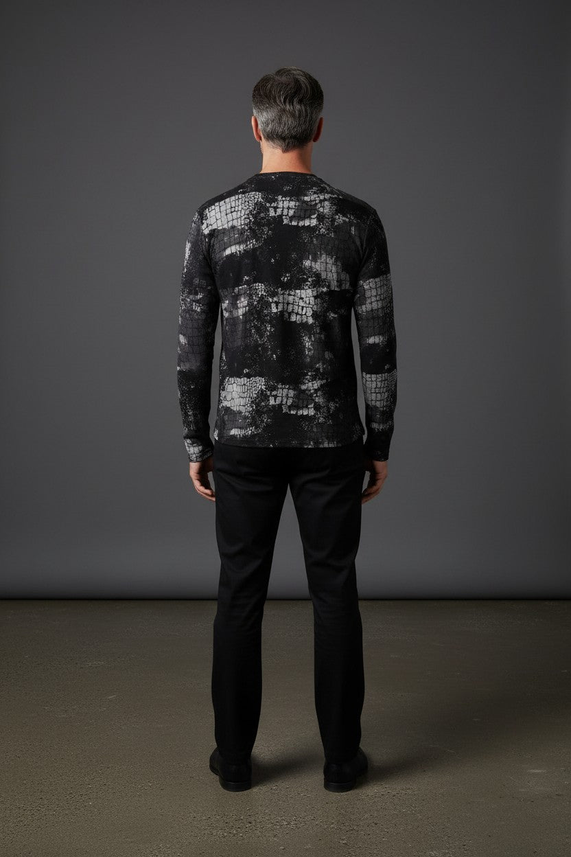 Black & Silver Reptilian Print Long Sleeve Shirt