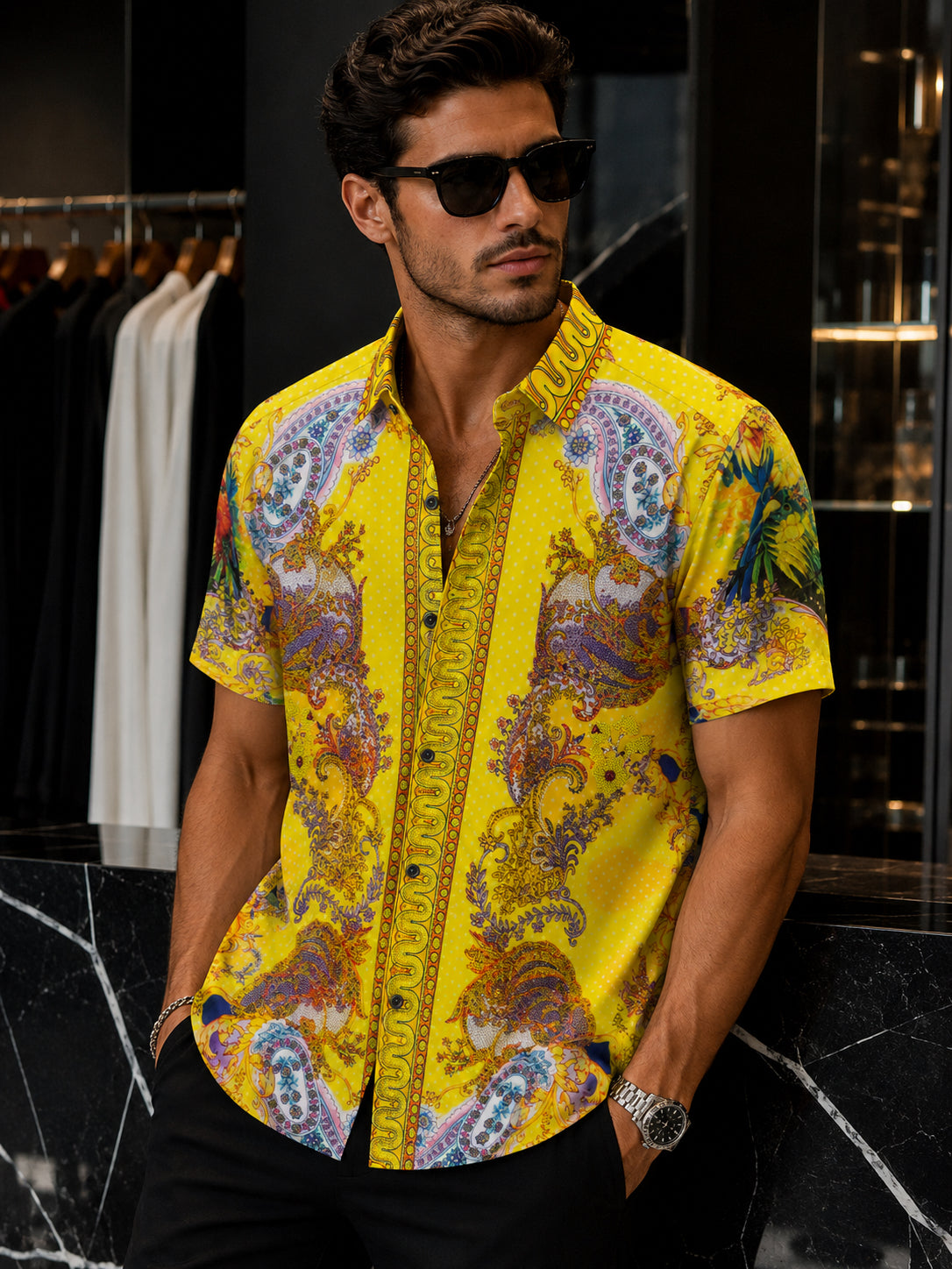 Rhinestone  Print Short-Sleeve Shirt