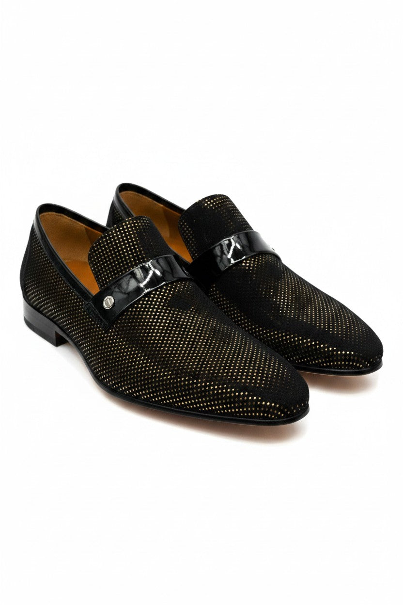 Vercini Black & Gold Micro Studded Suede Loafer — Galaxy Edition