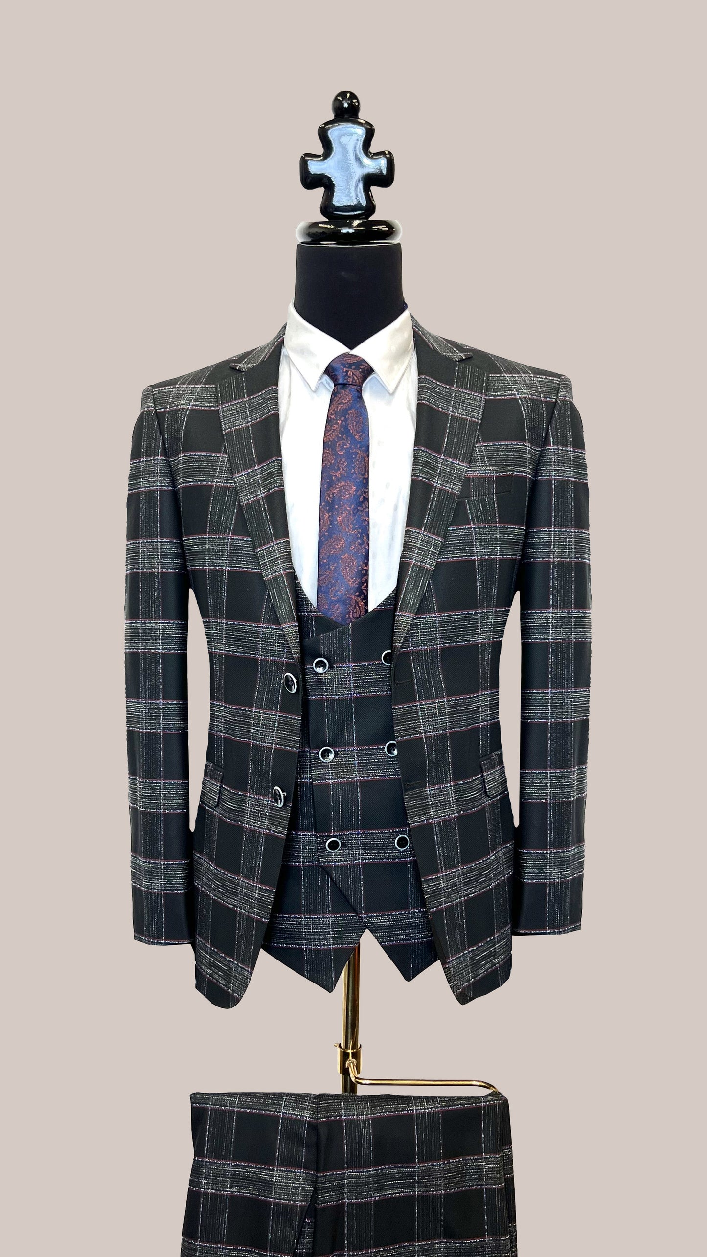Men's Checked Three-Piece Suit by Vercini SUITS 3 Piece Suits Vercini