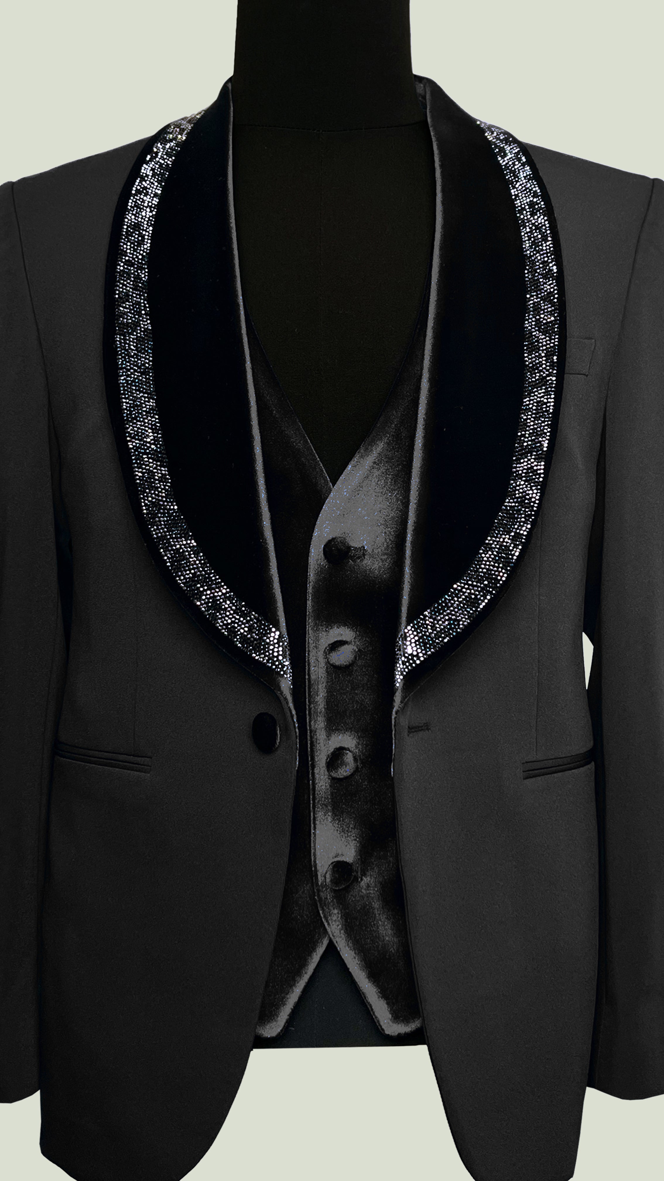 Men's Luxurious Velvet Tuxedo with Crystal Embellishments by Vercini