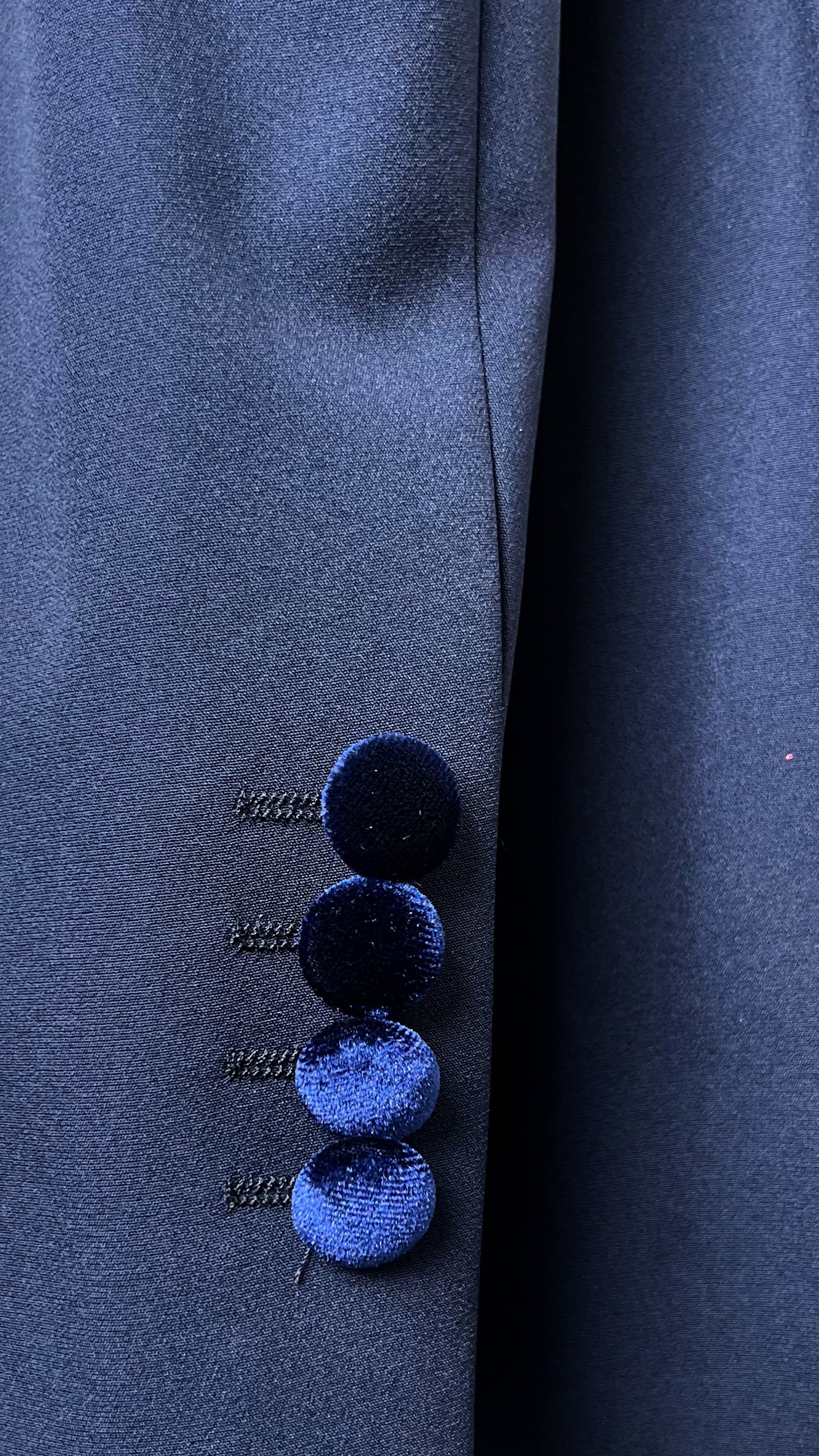 Men's Deep Blue Velvet Tuxedo with Crystal Embellished Lapel - Vercini