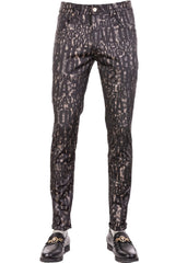 Black gold semi shiny print stretchy fabric pants