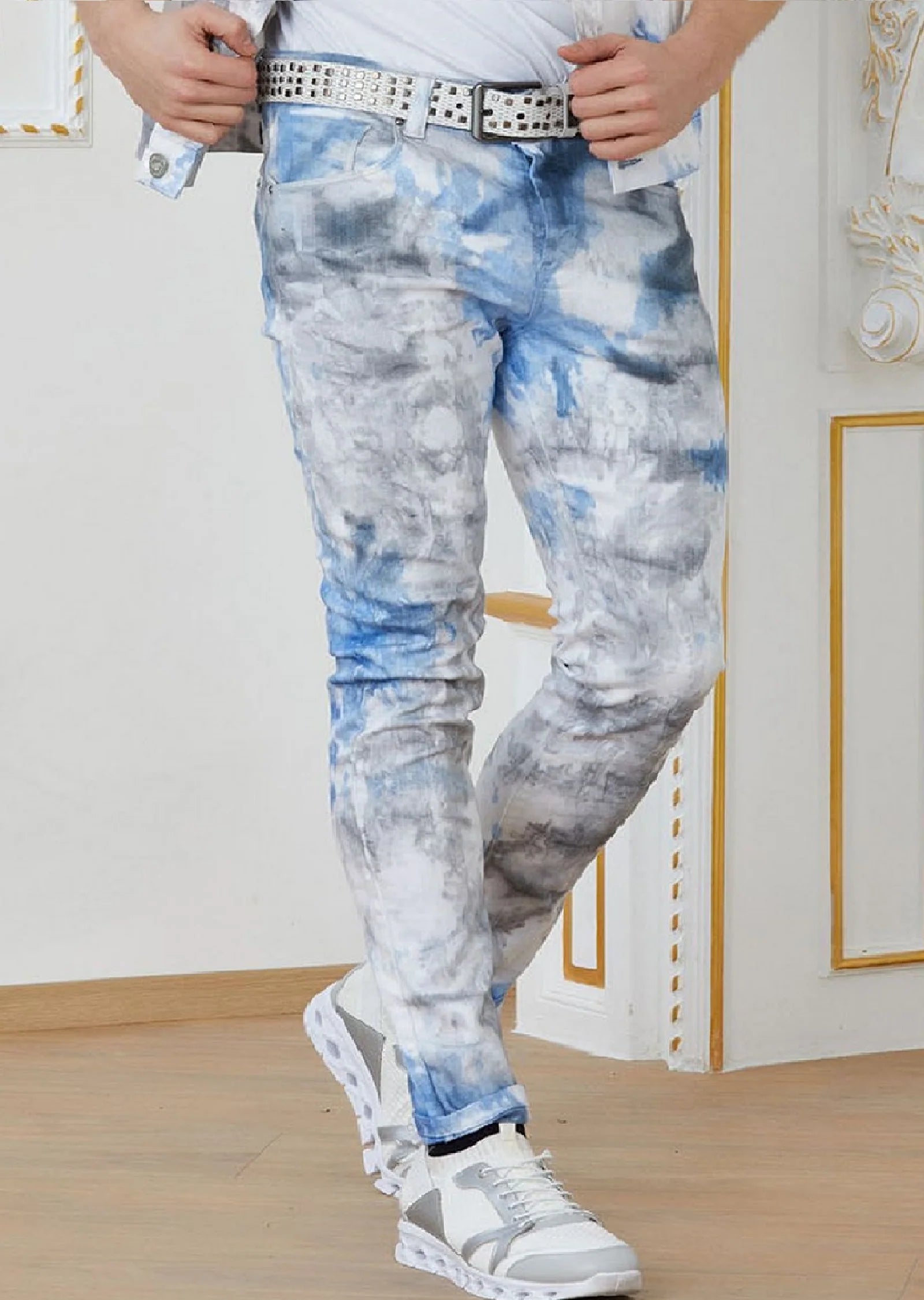 Cloud Tie-Dye Slim Straight Jeans