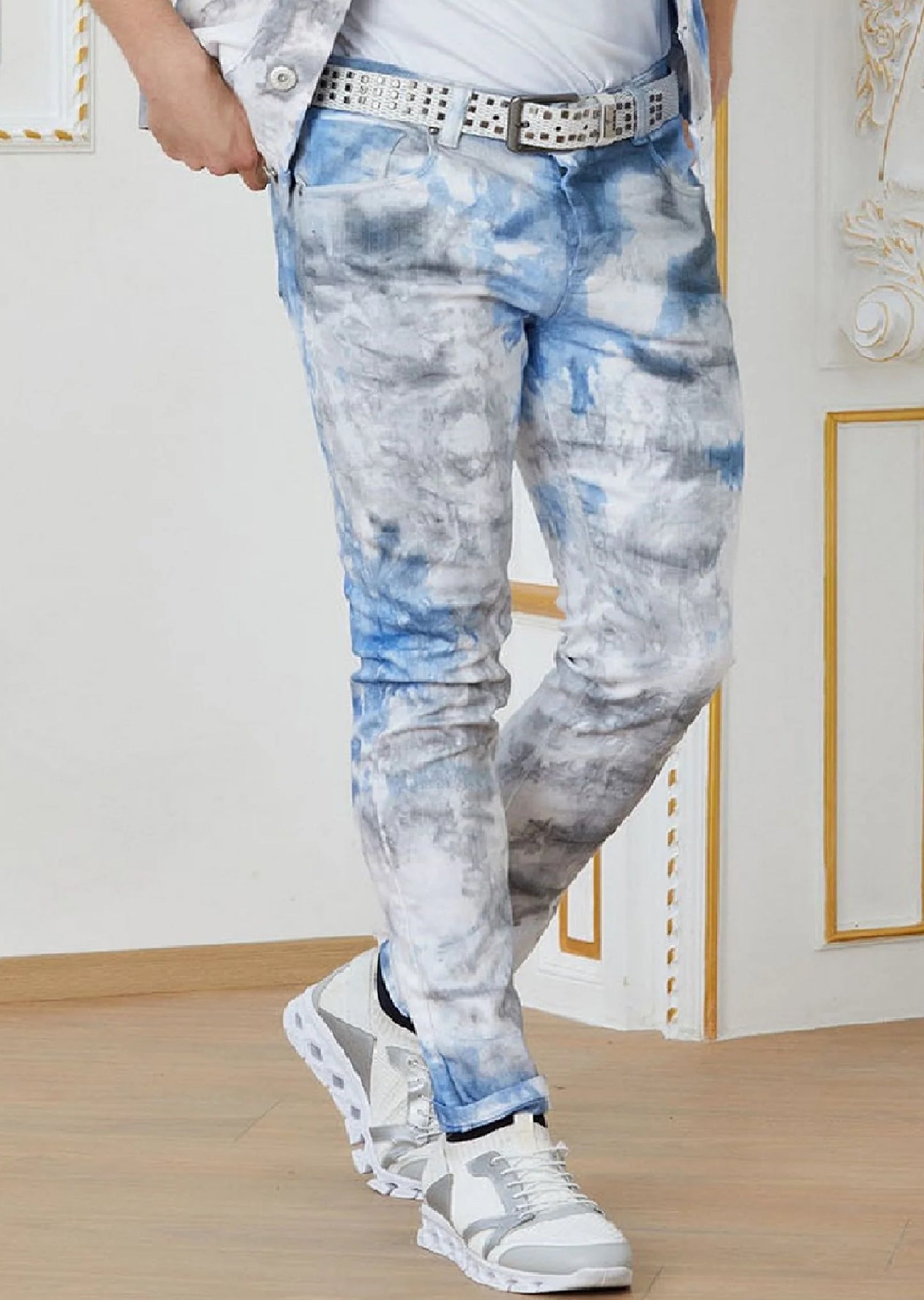 Cloud Tie-Dye Slim Straight Jeans PANTS Mondo Collection Vercini