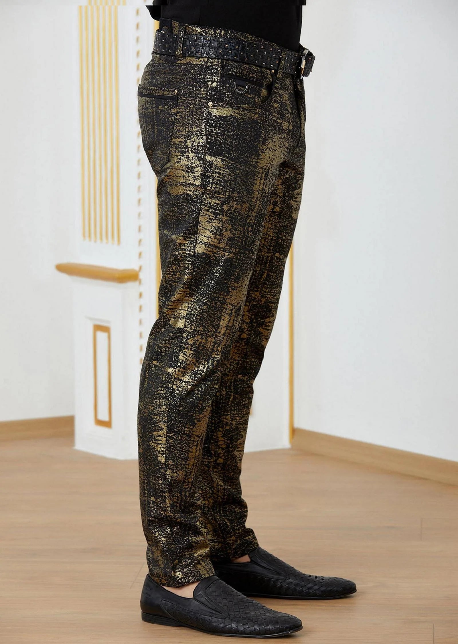 Black Gold Foil Stretchy Pants JEANS Vercini SILVER/BLACK / 30 Black Gold Foil Stretchy Pants JEANS Vercini SILVER/BLACK / 30