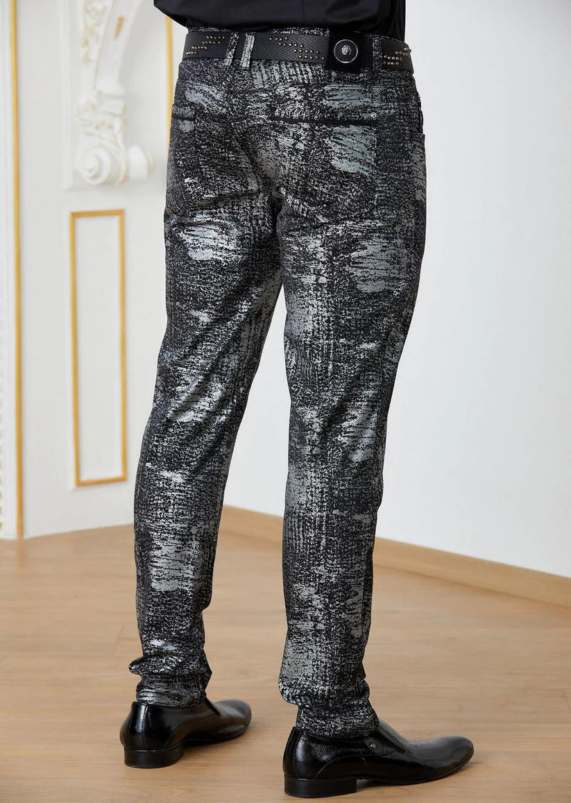 Black Gold Foil Stretchy Pants JEANS Vercini - Main Image