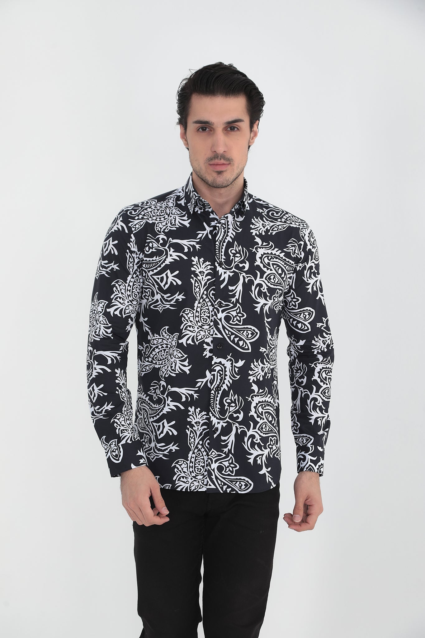 Vercini black shirt with whitte paisley pattern