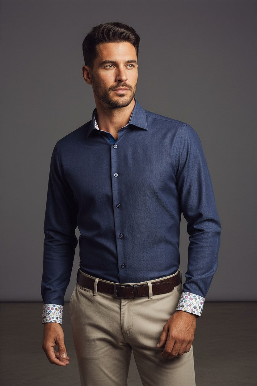 NAVY  BLUE MEN'S DRESS SHIRT 100% COTTON