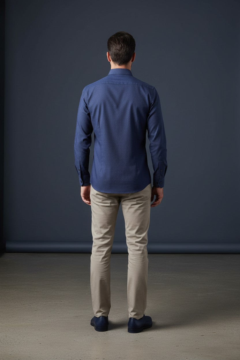 NAVY  BLUE MEN'S DRESS SHIRT 100% COTTON